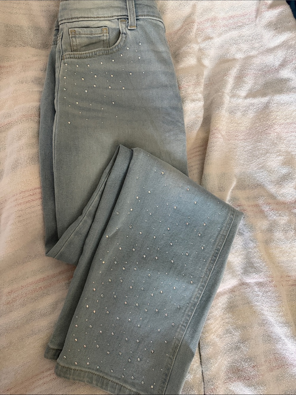 SO Light Blue Straight-Leg Jeans with Crystal Dots